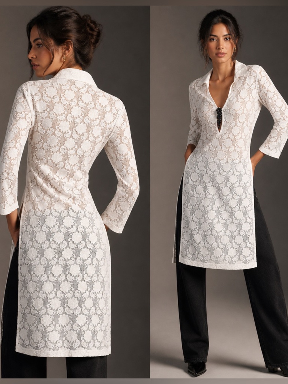Anthropologie Long-Sleeve Sheer Lace Top. SZ: S New no tag.
